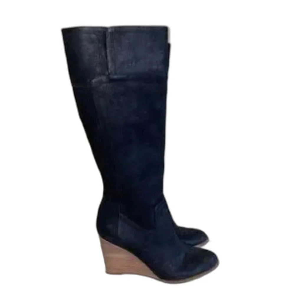 Franco Sarto Lana Womens Knee High Boots Black Leather Suede Size 9.5 Western